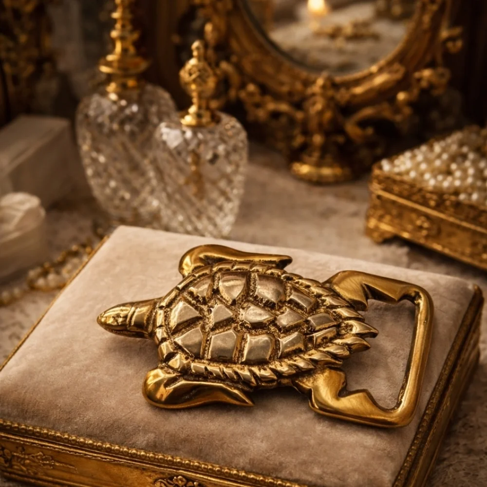 VINTAGE 1970S SOLID BRASS SEA TURTLE BELT BUCKLE HEAVY CAST SCULPTURAL STATEMENT